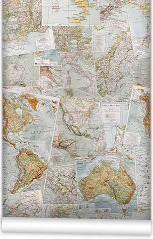 Kemra - Vintage French Maps Wallpaper (Roll: 61.5cm x 10m)