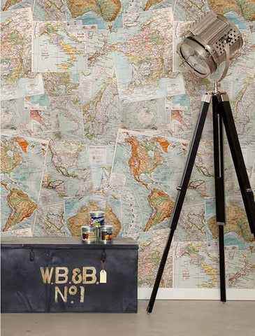 Kemra - Vintage French Maps Wallpaper (Roll: 61.5cm x 10m)