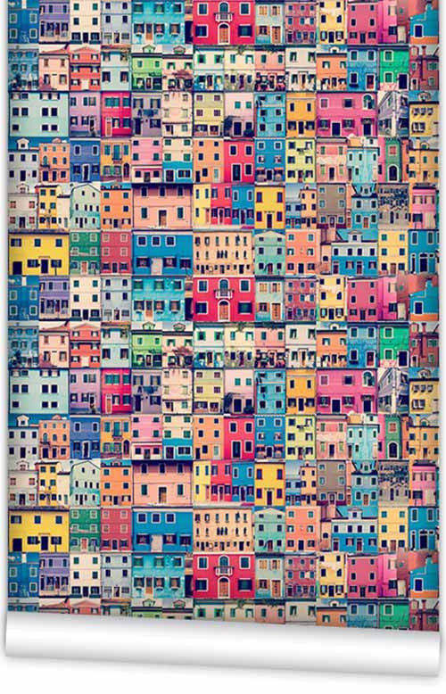 Kemra - Painted Houses Wallpaper (Roll: 61.5cm x 10m)