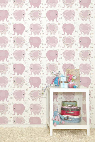 Pink Elephants WallPaper (Roll: 61.5cm x 10m)