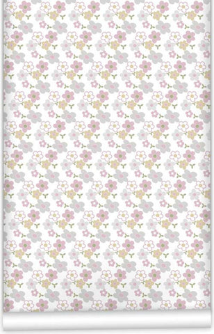 Pink Elephants Floral WallPaper (Roll: 61.5cm x 10m)