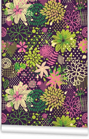 Neon Flowers WallPaper (Roll: 61.5cm x 10m)