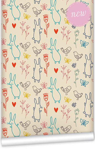 Summer Rabbits WallPaper (Roll: 61.5cm x 10m)