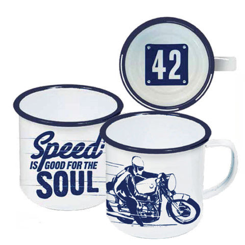 Cafe Racer Enamel Mug - Blue