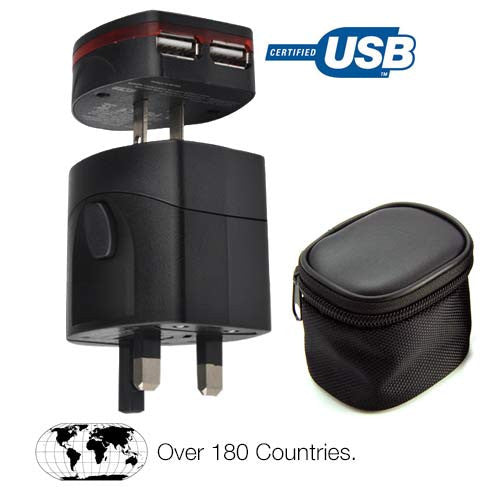 Global Travel Power Adapter with 2 USB Ports & Case