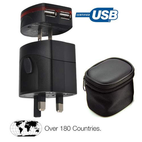 Global Travel Power Adapter with 2 USB Ports & Case